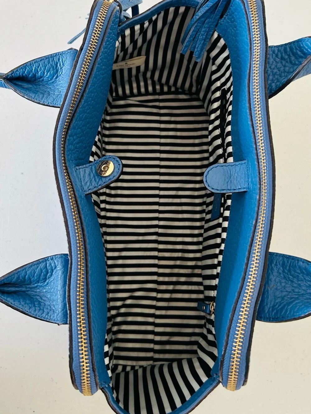kate spade Teal Blue Pebbled Leather Satchel with Tassel